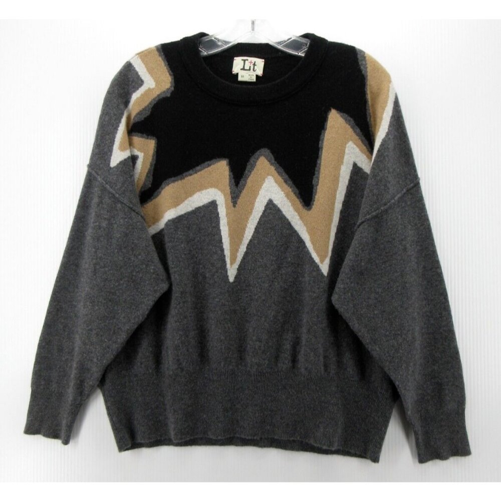 Label + Thread Sweater Medium L+T Gray Wool Cashmere Lightning Bolt